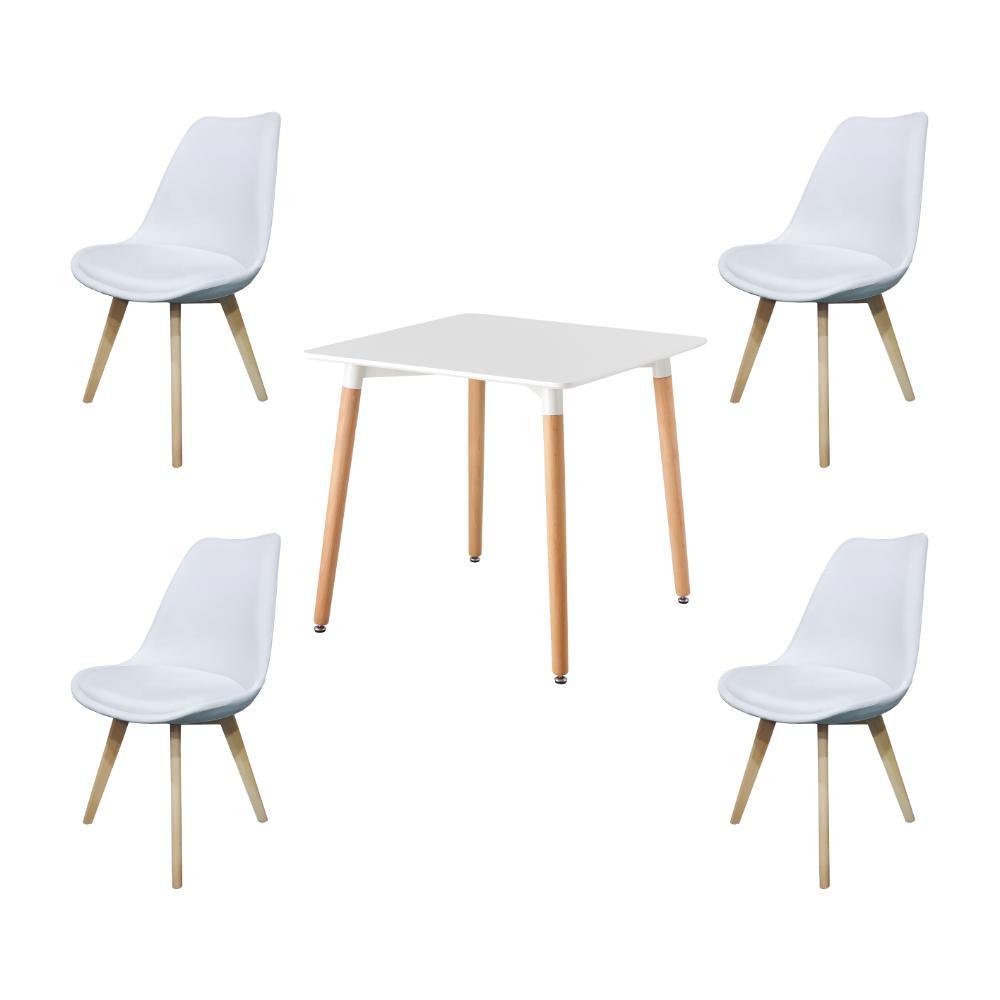 Juego de Comedor Bow · 4 Sillas · Blanco y Café Claro