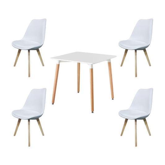 Juego de Comedor Bow · 4 Sillas · Blanco y Café Claro