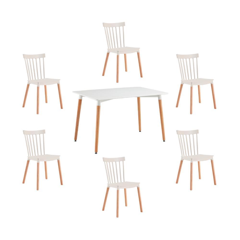 Juego de Comedor Velasca · 6 Sillas · Blanco y Café Claro