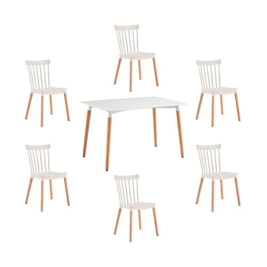 Juego de Comedor Velasca · 6 Sillas · Blanco y Café Claro