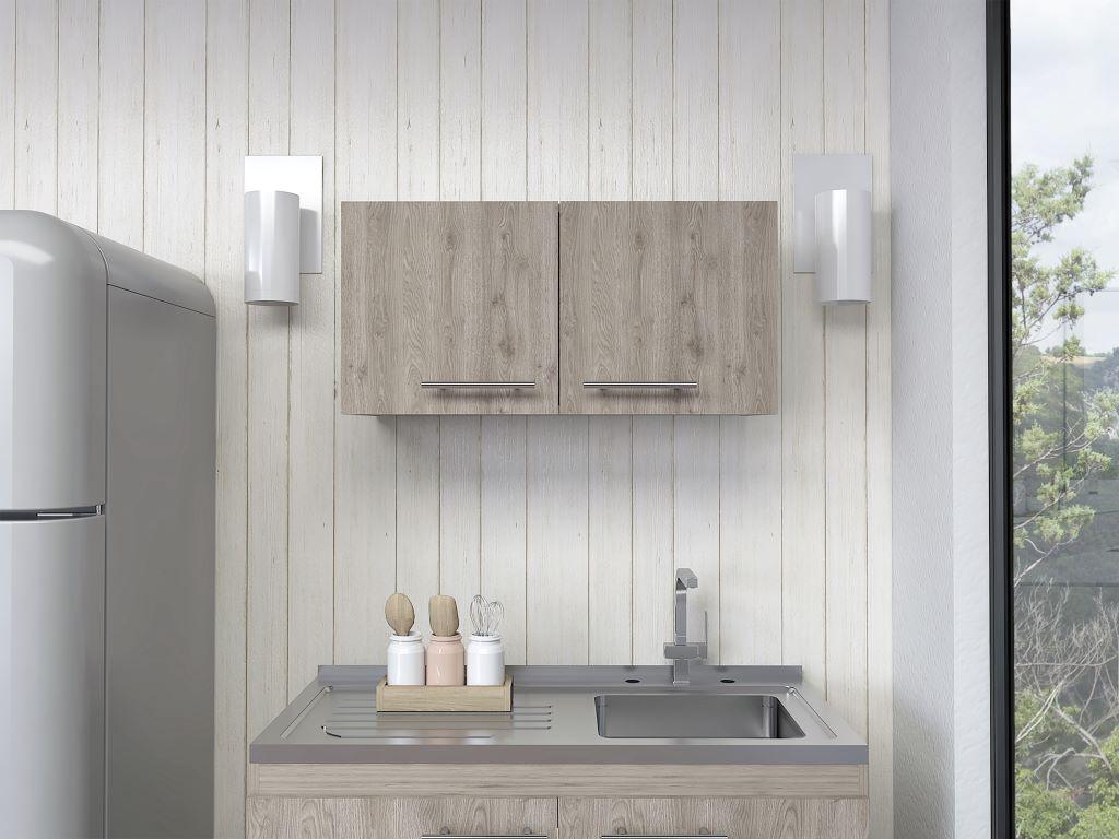 Mueble Sobre Campana Shope color Beige y Blanco para Cocina.