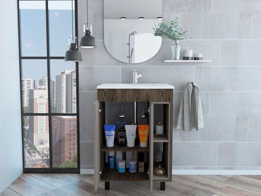 Mueble Lavamanos Meka color Cognac y Cocoa para Baño.