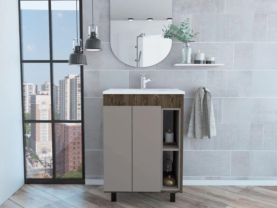 Mueble Lavamanos Meka color Cognac y Cocoa para Baño.