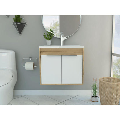 Mueble Lavamanos Burco color Café claro y Blanco para Baño.