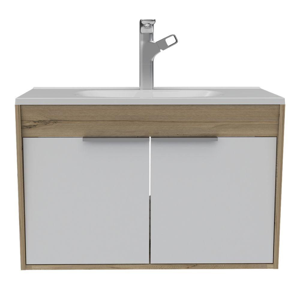 Mueble Lavamanos Burco color Café claro y Blanco para Baño.