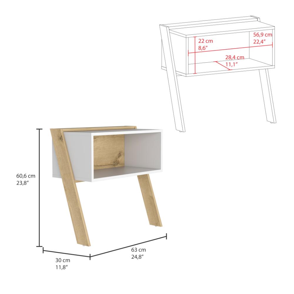 Mesa de Noche Brema, Café Claro y Blanco Nevado, con Dos Patas y Diseño Moderno