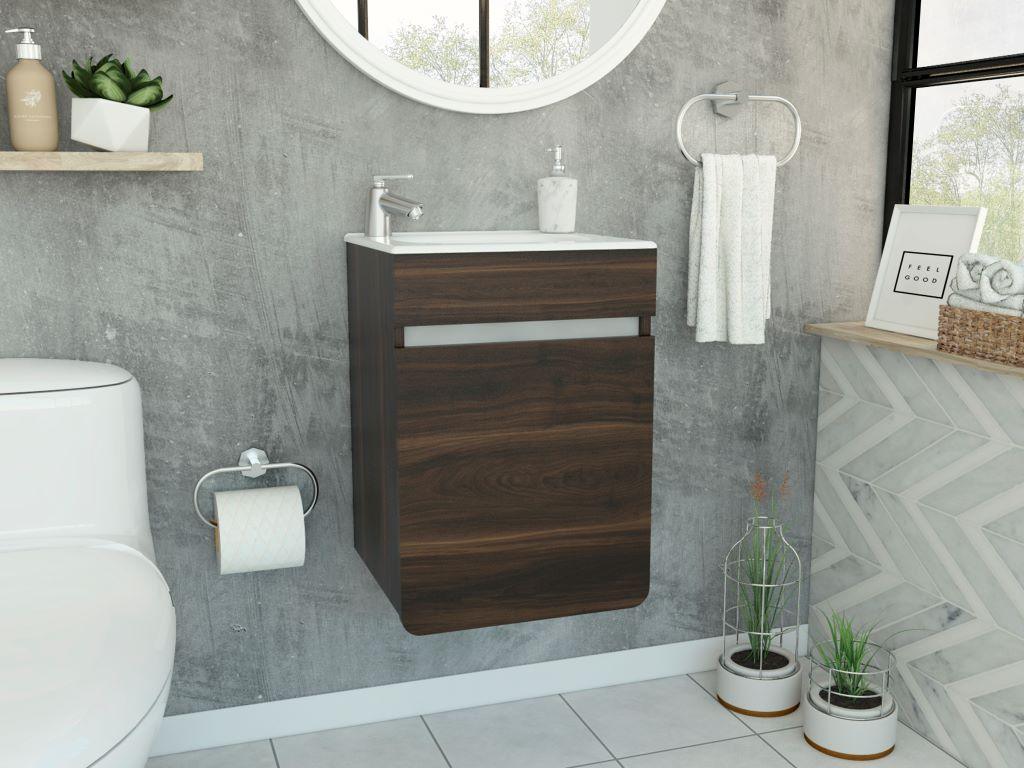 Mueble Lavamanos Aluvy color Caoba y Gris para Baño.