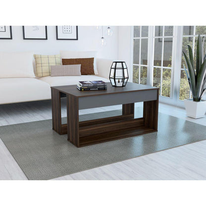 Mesa de Centro Otán, Caoba y Plata Oscuro, con Espacio Superior Para Colocar Objetos Decorativos - VIRTUAL MUEBLES