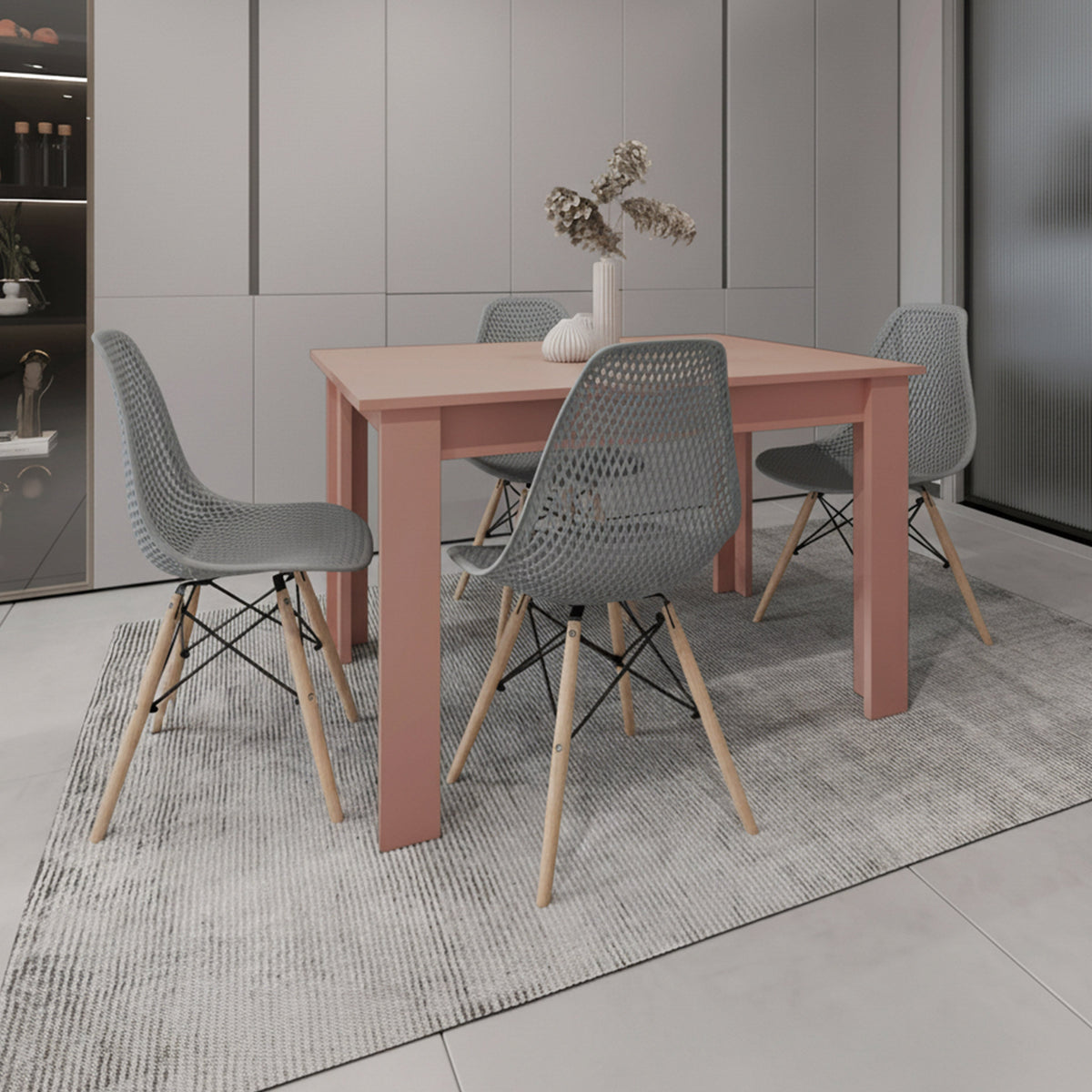 Juego de Comedor Zenda · 4 Sillas · Gris