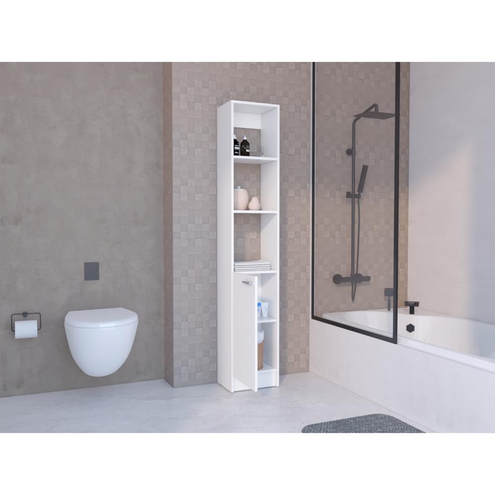 Mueble Auxiliar de Baño Karps, Blanco Marquez, con una puerta abatible y manija metalica