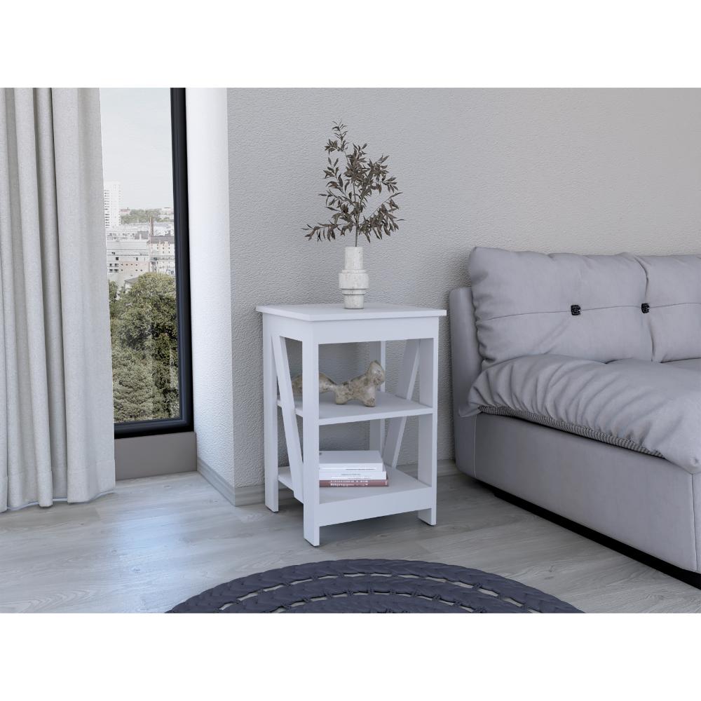 Mesa Auxiliar Baylot, Blanco, con espacios para colocar objetos decorativos