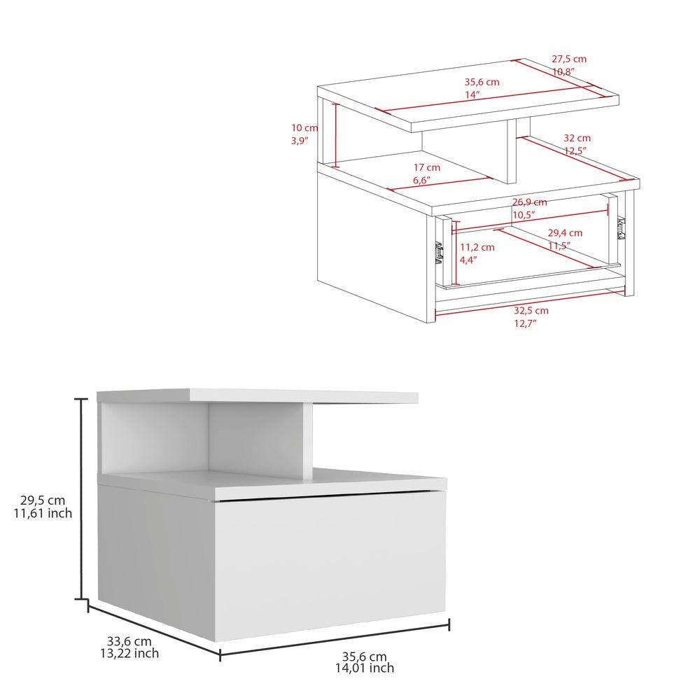 Mesa de Noche Flotante Nube, Blanco, con un Cajón y División de dos Entrepaños - VIRTUAL MUEBLES