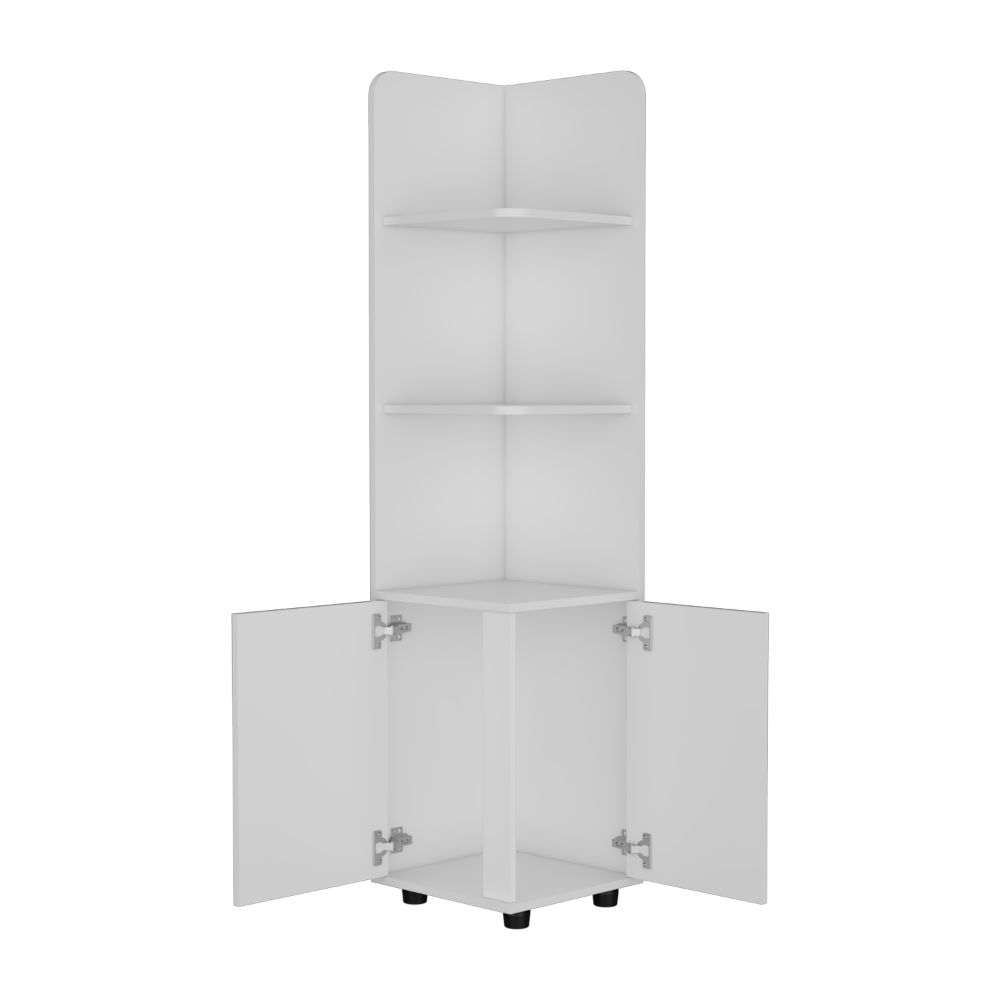 Mueble Esquinero Malibu, Blanco, con dos puertas abatibles y patas metalicas