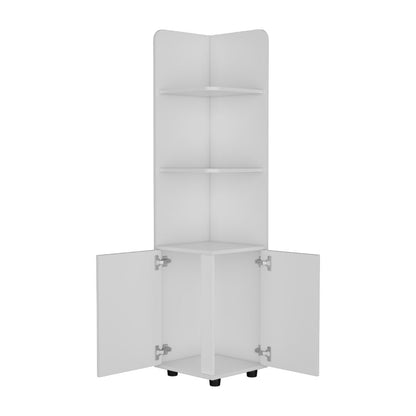 Mueble Esquinero Malibu, Blanco, con dos puertas abatibles y patas metalicas