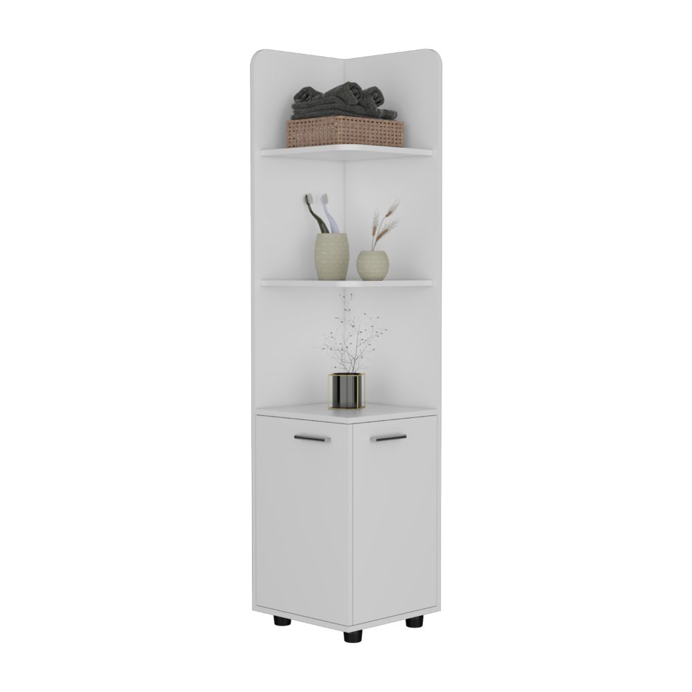 Mueble Esquinero Malibu, Blanco, con dos puertas abatibles y patas metalicas