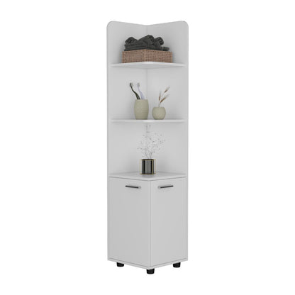 Mueble Esquinero Malibu, Blanco, con dos puertas abatibles y patas metalicas