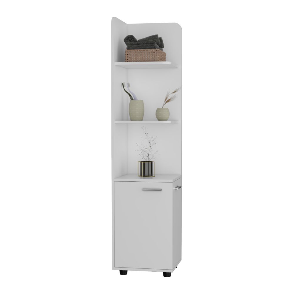 Mueble Esquinero Malibu, Blanco, con dos puertas abatibles y patas metalicas