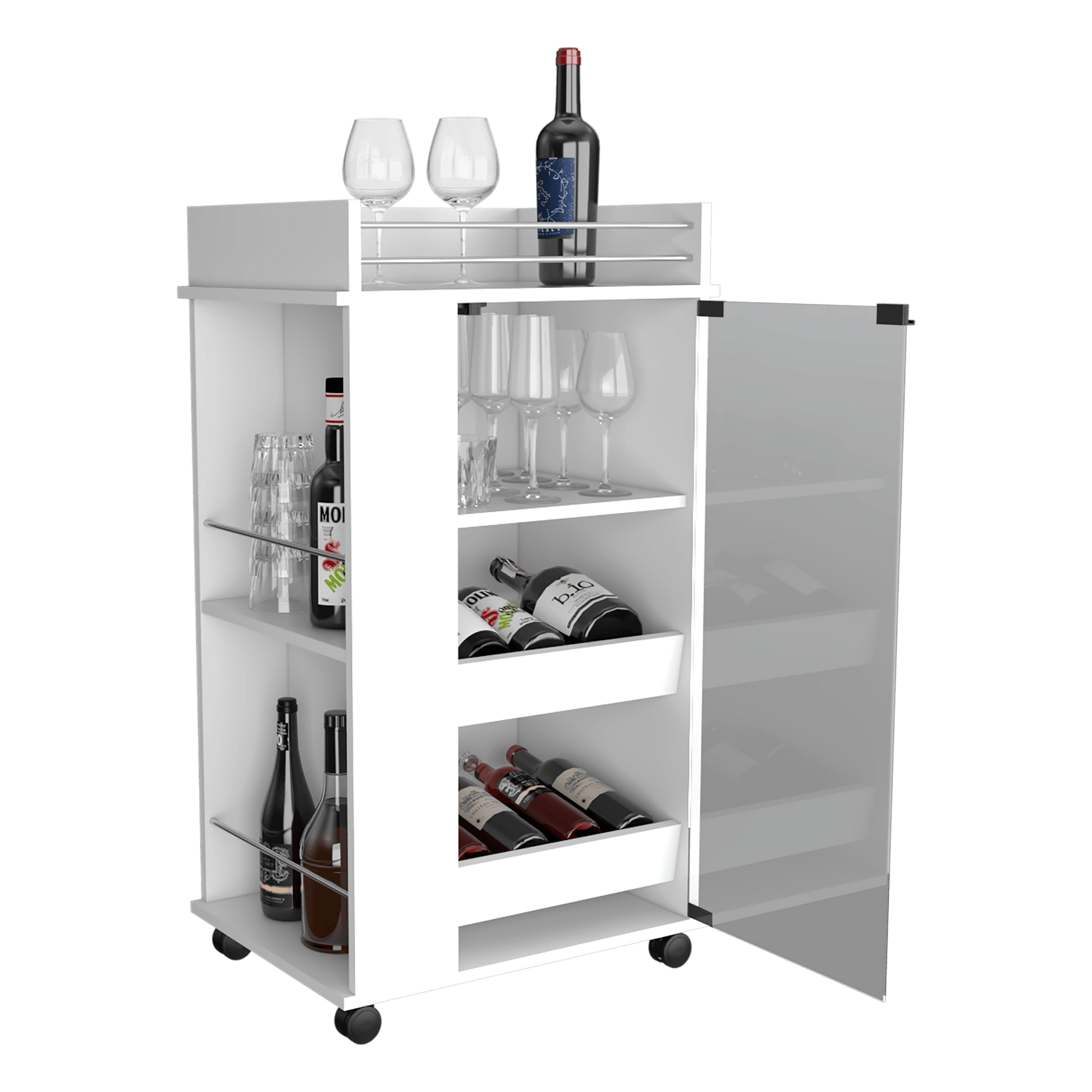 Bar Spirit, Blanco Duqueza, con Amplios Espacios Para Ubicar Copas y Botellas ZF - VIRTUAL MUEBLES