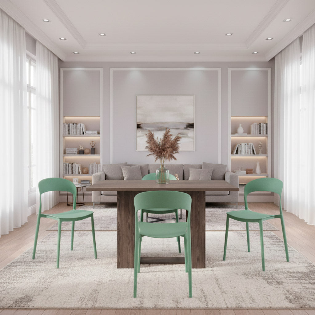 Juego de Comedor Riomar · 4 Sillas · Verde Oliva