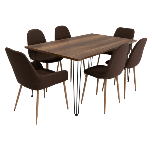 Combo Comedor Vimeno, Cobre, Chocolate y Café Claro, Incluye Comedor y 6 Sillas - VIRTUAL MUEBLES