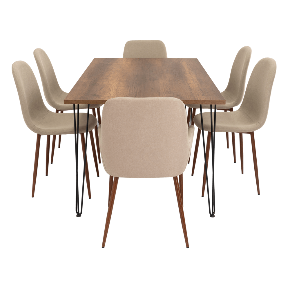 Combo Comedor Vimeno, Cobre, Café Claro y Chocolate, Incluye Comedor y 6 Sillas - VIRTUAL MUEBLES