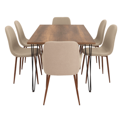 Combo Comedor Vimeno, Cobre, Café Claro y Chocolate, Incluye Comedor y 6 Sillas - VIRTUAL MUEBLES