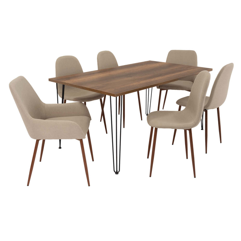 Combo Comedor Vimeno, Cobre, Café Claro y Chocolate, Incluye Comedor y 6 Sillas - VIRTUAL MUEBLES
