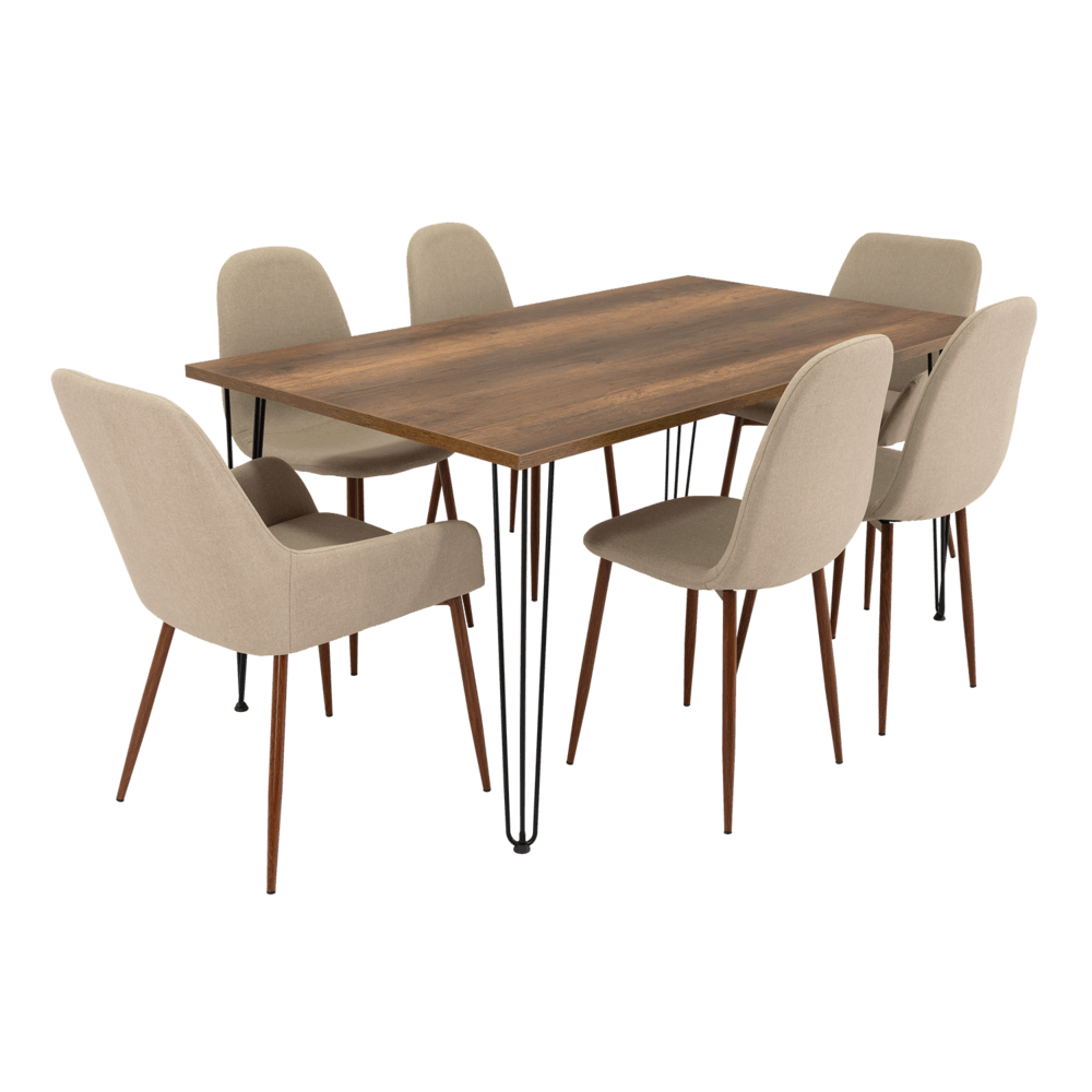 Combo Comedor Vimeno, Cobre, Café Claro y Chocolate, Incluye Comedor y 6 Sillas - VIRTUAL MUEBLES