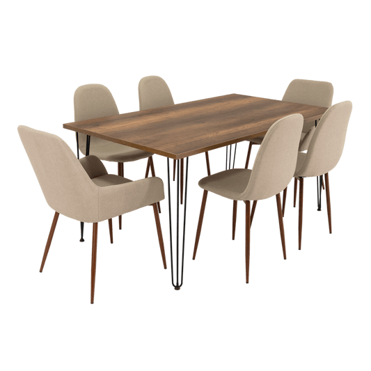 Combo Comedor Vimeno, Cobre, Café Claro y Chocolate, Incluye Comedor y 6 Sillas - VIRTUAL MUEBLES