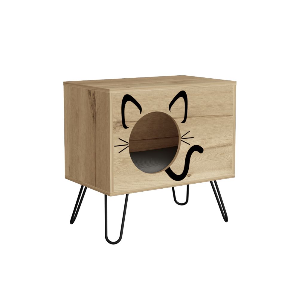 Mueble Auxiliar Fultón, Café Claro, con Patas En Acero y Espacio Para Tu Mascota