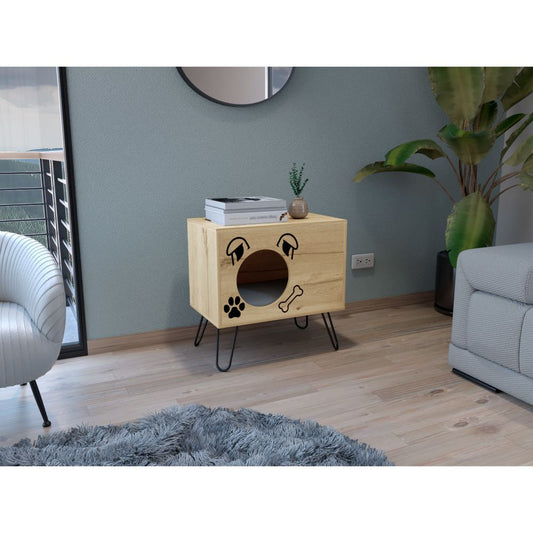 Mueble Auxiliar Fultón, Café Claro, con Patas En Acero y Espacio Para Tu Mascota