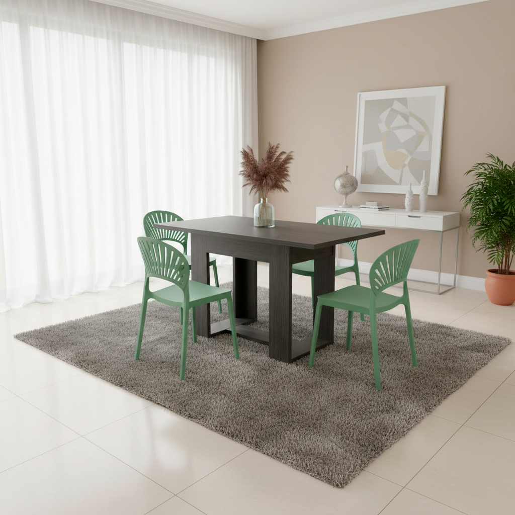 Juego de Comedor Pastew · 4 Sillas · Verde Oliva