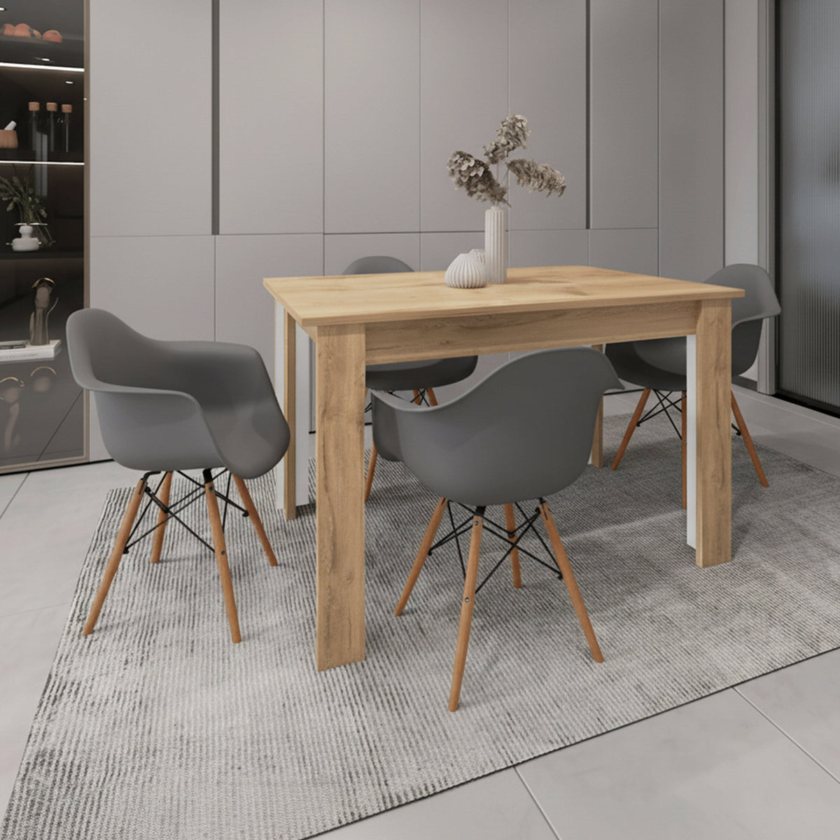 Juego de Comedor Livo · 4 Sillas · Gris