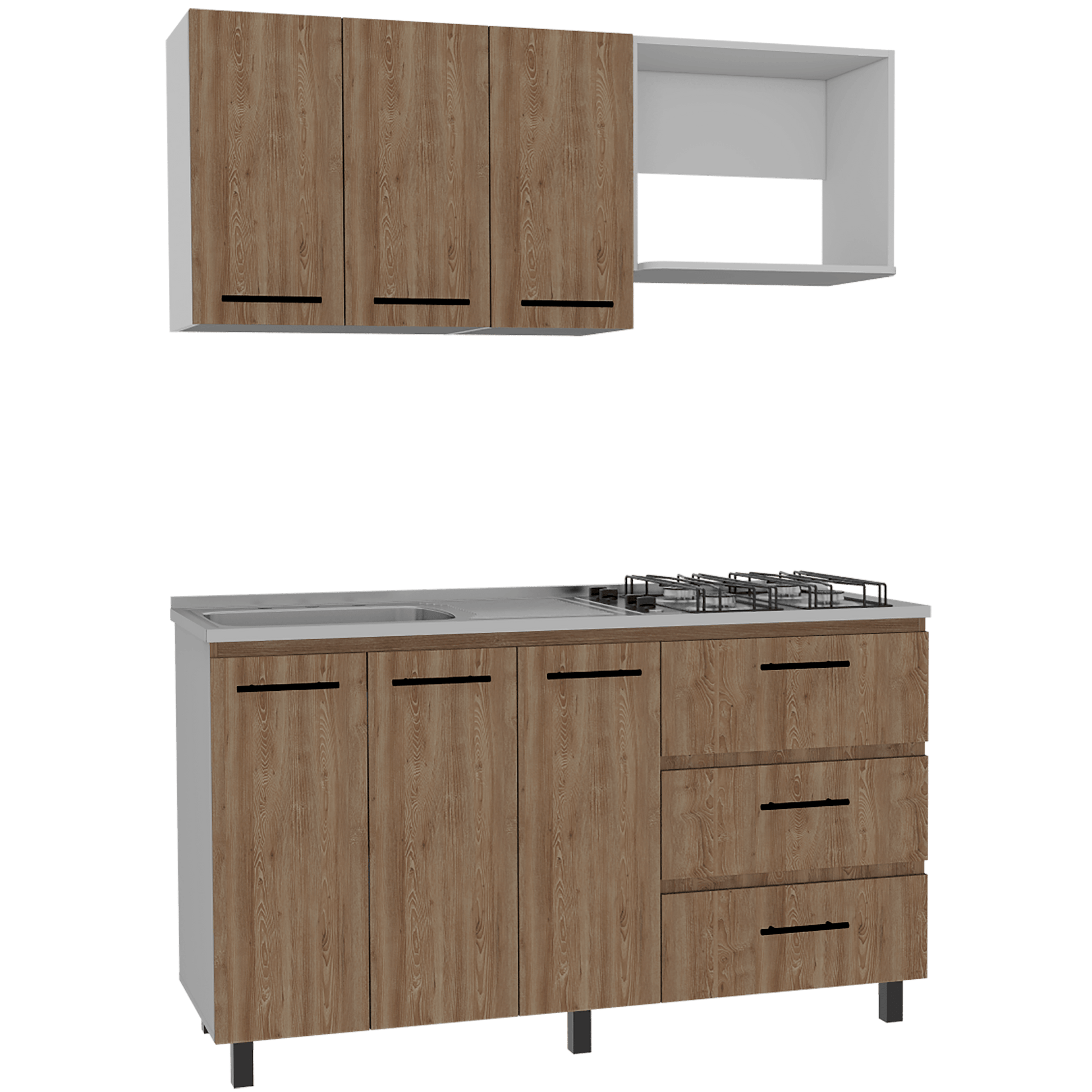 Cocina Integral Cavani, Miel y Blanco, con Tres Cajones y Tres Puertas Batientes, No incluye Mesón - VIRTUAL MUEBLES