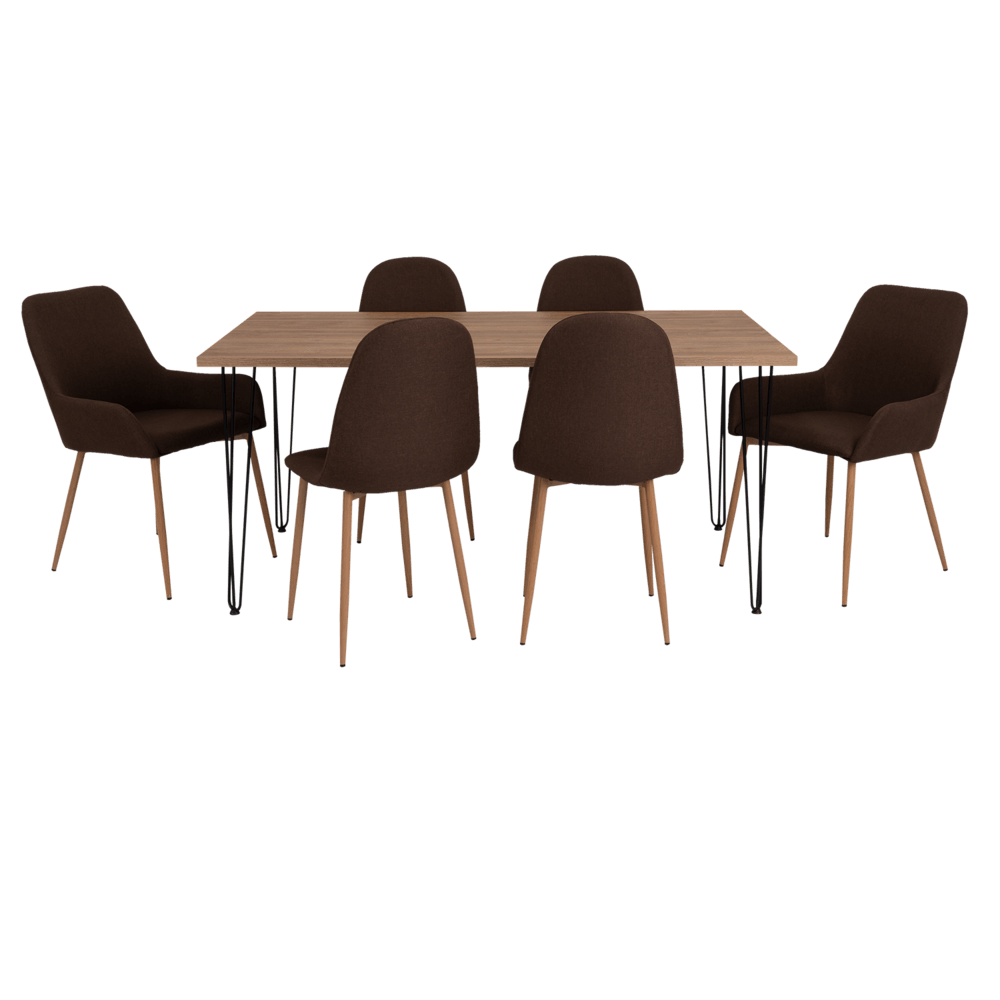 Combo Comedor Bomira, Miel, Chocolate y Café Claro, Incluye Comedor y 6 Sillas - VIRTUAL MUEBLES