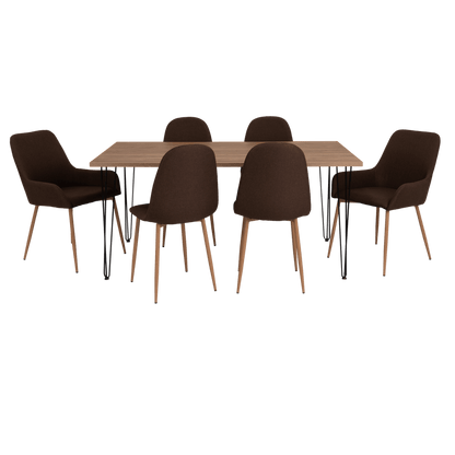 Combo Comedor Bomira, Miel, Chocolate y Café Claro, Incluye Comedor y 6 Sillas - VIRTUAL MUEBLES