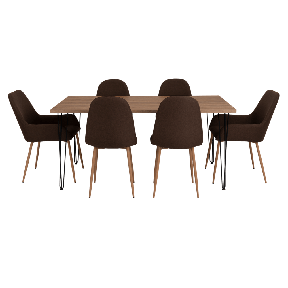 Combo Comedor Bomira, Miel, Chocolate y Café Claro, Incluye Comedor y 6 Sillas - VIRTUAL MUEBLES