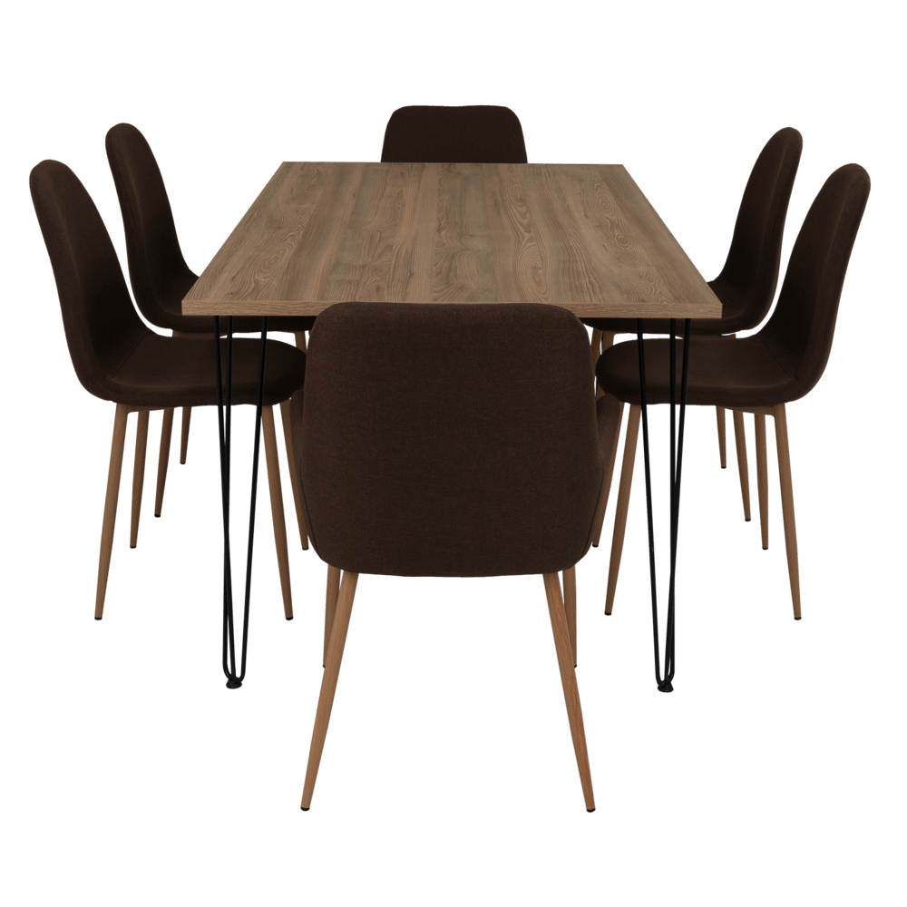 Combo Comedor Bomira, Miel, Chocolate y Café Claro, Incluye Comedor y 6 Sillas - VIRTUAL MUEBLES