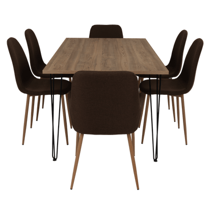 Combo Comedor Bomira, Miel, Chocolate y Café Claro, Incluye Comedor y 6 Sillas - VIRTUAL MUEBLES