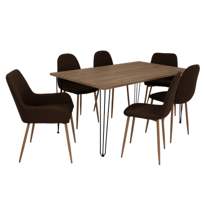 Combo Comedor Bomira, Miel, Chocolate y Café Claro, Incluye Comedor y 6 Sillas - VIRTUAL MUEBLES