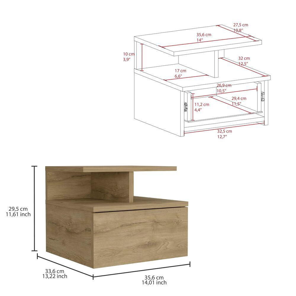 Mesa de Noche Flotante Nube, Macadamia, con un Cajón y División de dos Entrepaños ZF - VIRTUAL MUEBLES