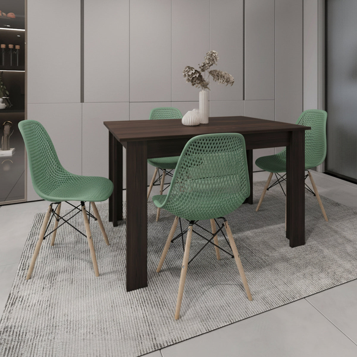 Juego de Comedor Armonía · 4 Sillas · Verde Oliva