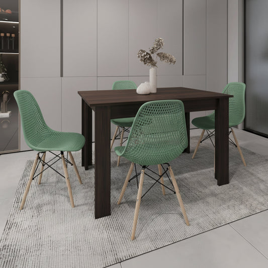 Juego de Comedor Armonía · 4 Sillas · Verde Oliva