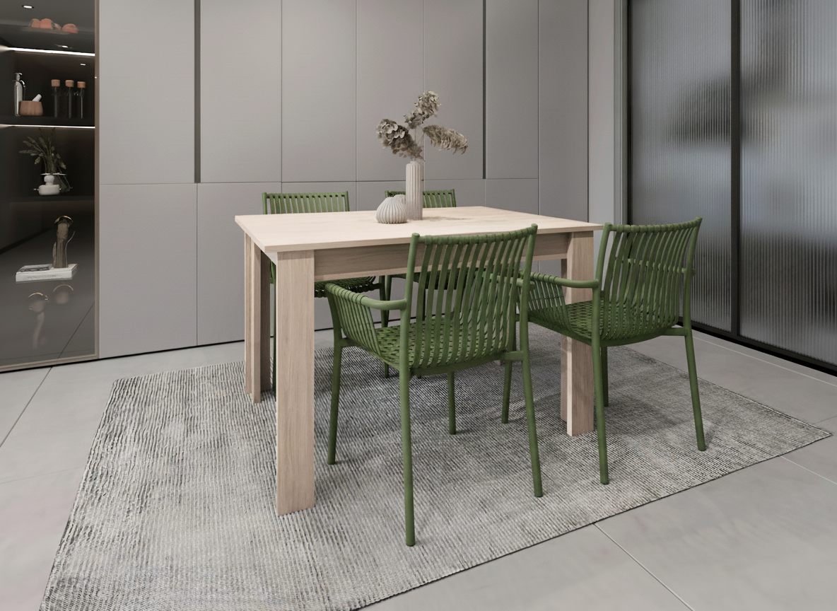 Juego de Comedor Marow · 4 Sillas · Verde Oliva