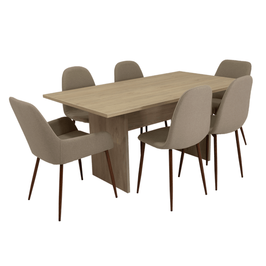 Combo Comedor Demby, Beige, Café Claro y Chocolate, Incluye Comedor y 6 Sillas - VIRTUAL MUEBLES