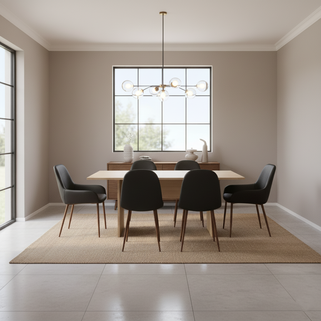 Juego de Comedor Demby · 6 Sillas · Beige, Wengue y Café Claro