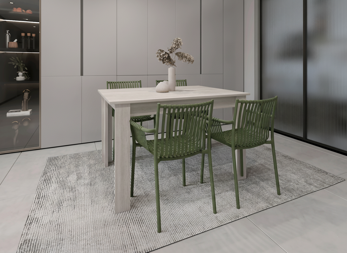 Juego de Comedor Fayder · 4 Sillas · Verde Oliva