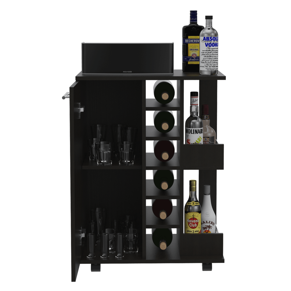 Bar Movible Argus, Wengue, con rodachines - VIRTUAL MUEBLES