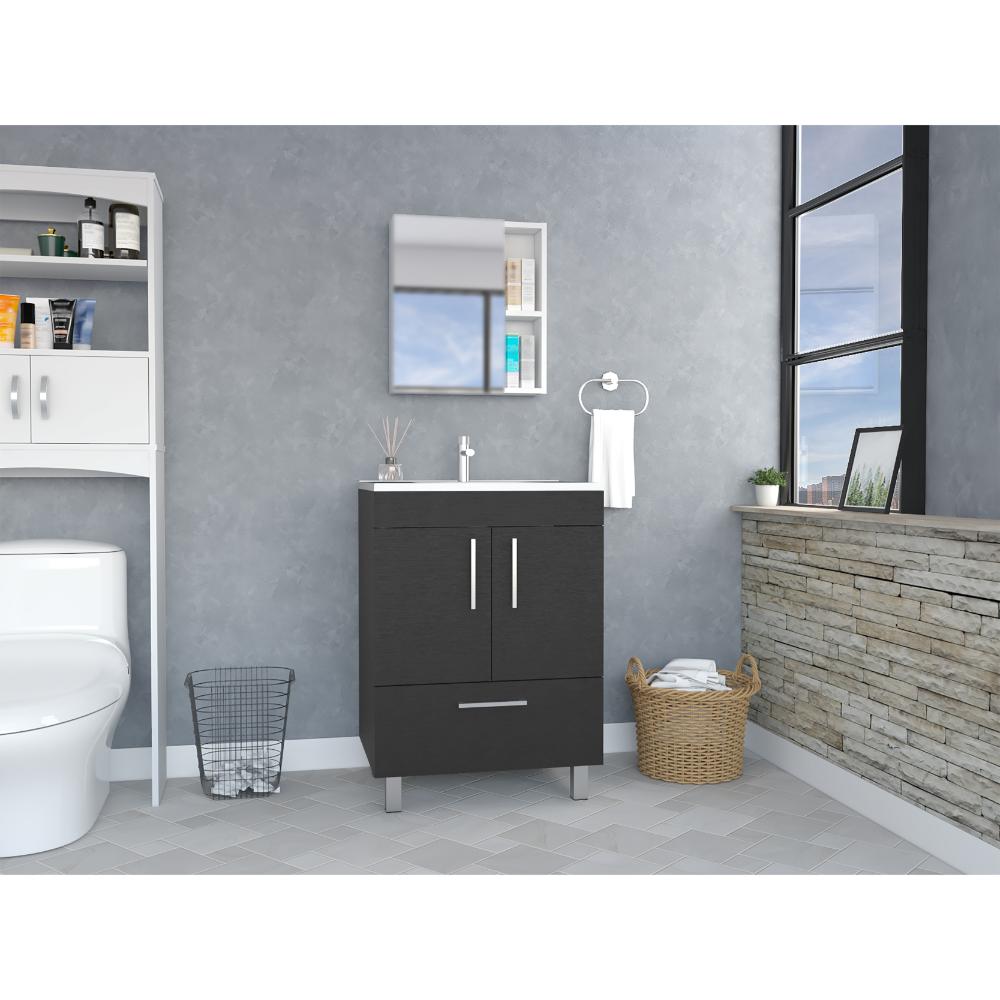 Mueble Lavamanos Homer, Wengue, con Un Cajón y Dos Puertas Batientes