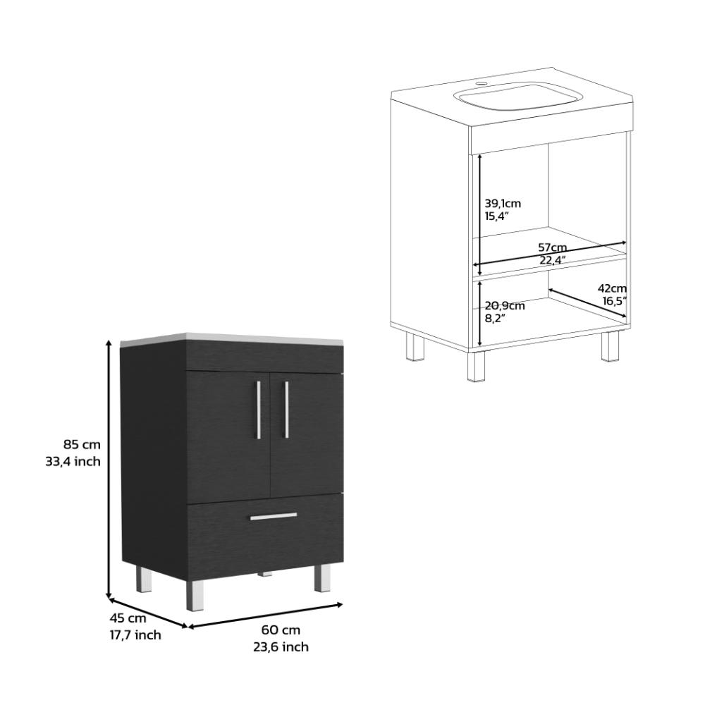 Mueble Lavamanos Homer, Wengue, con Un Cajón y Dos Puertas Batientes